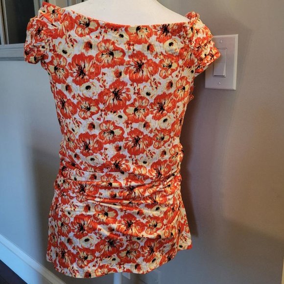 White House Black Market Orange Floral Top - Picture 4 of 5